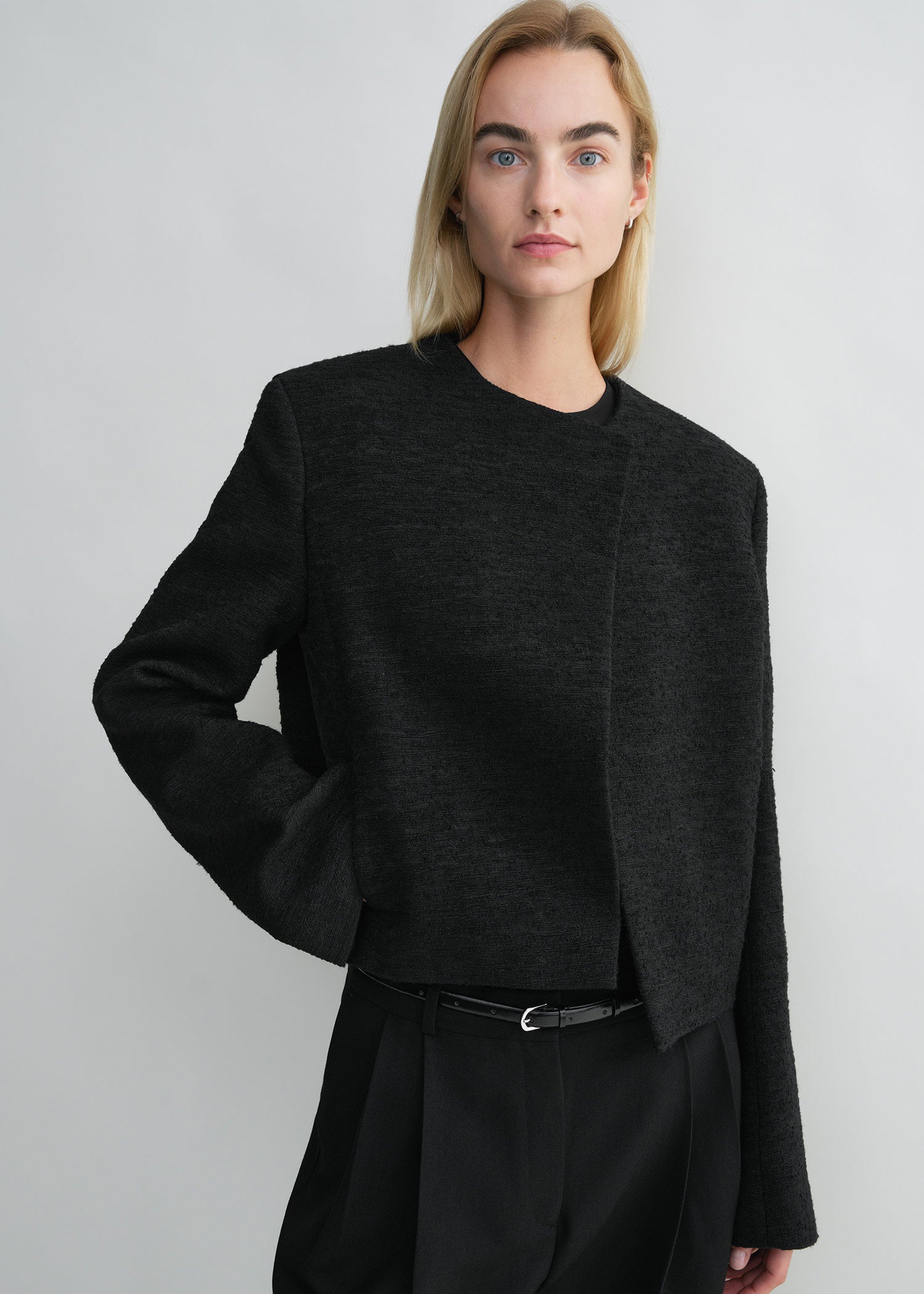 Cropped bouclé jacket black