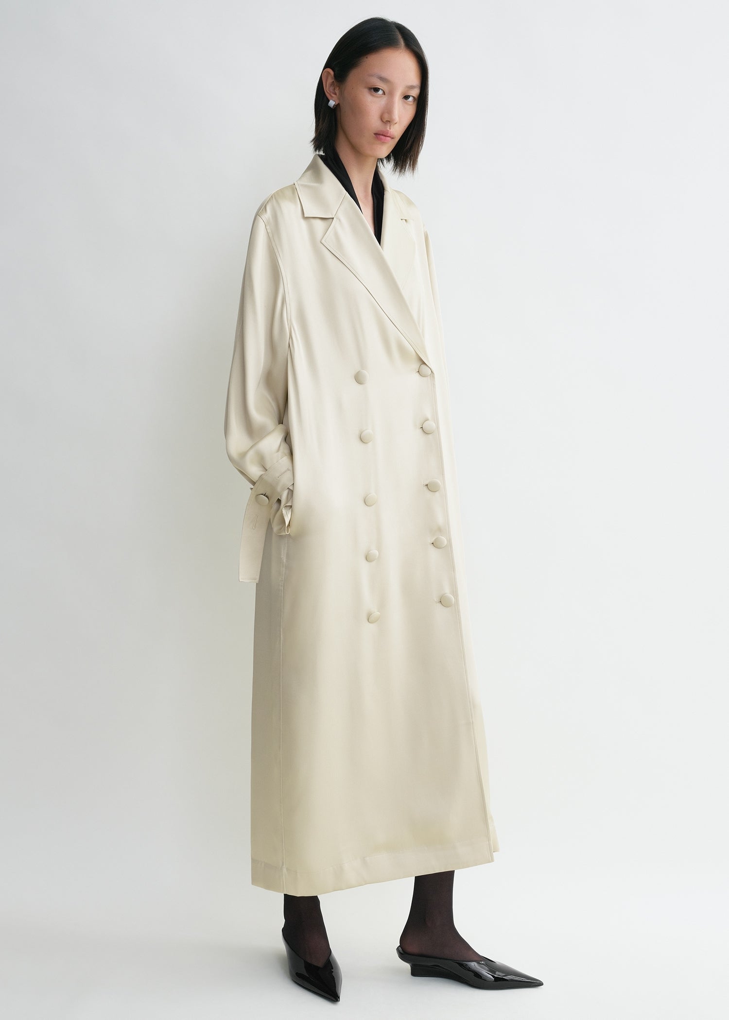 Satin trench coat dress top