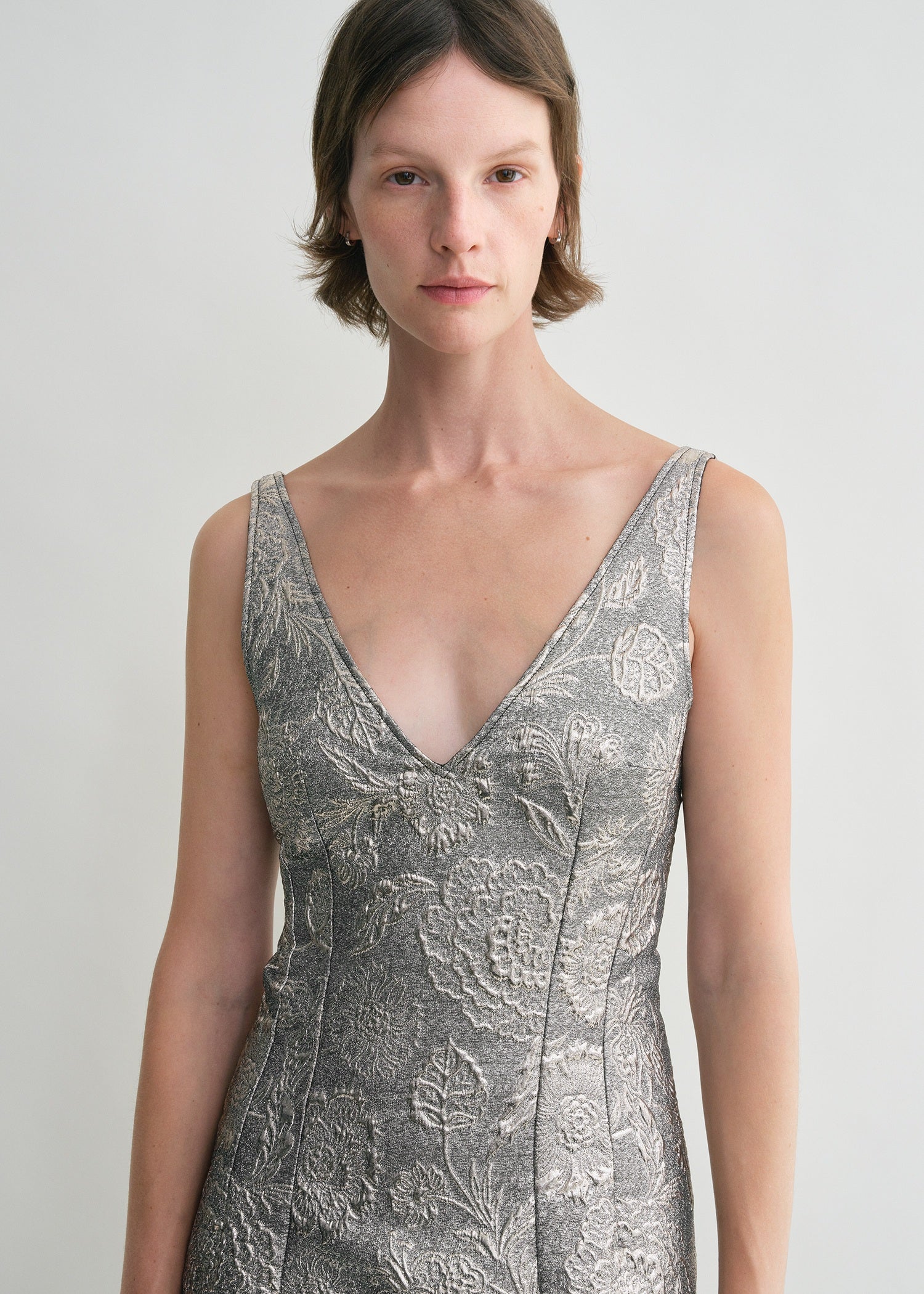 V-neck brocade dress silver