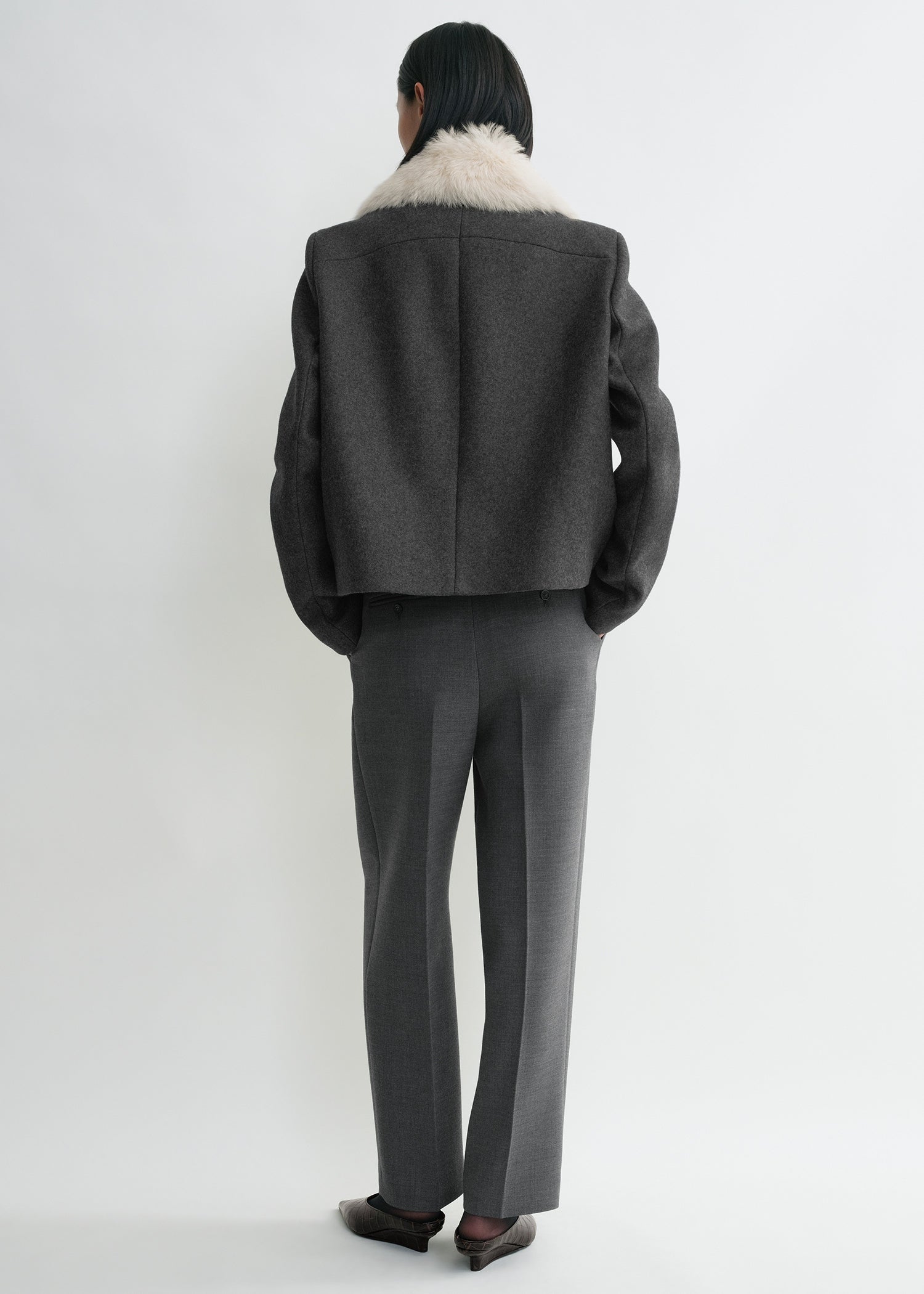 Shearling collar jacket mid grey