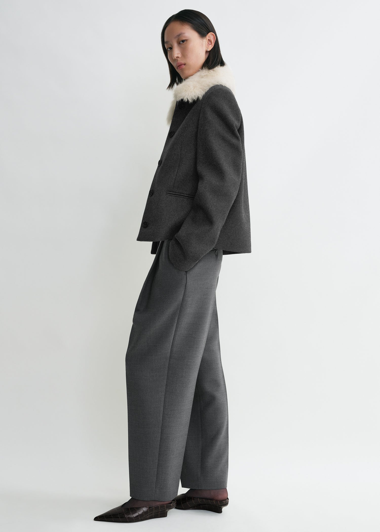 Shearling collar jacket mid grey