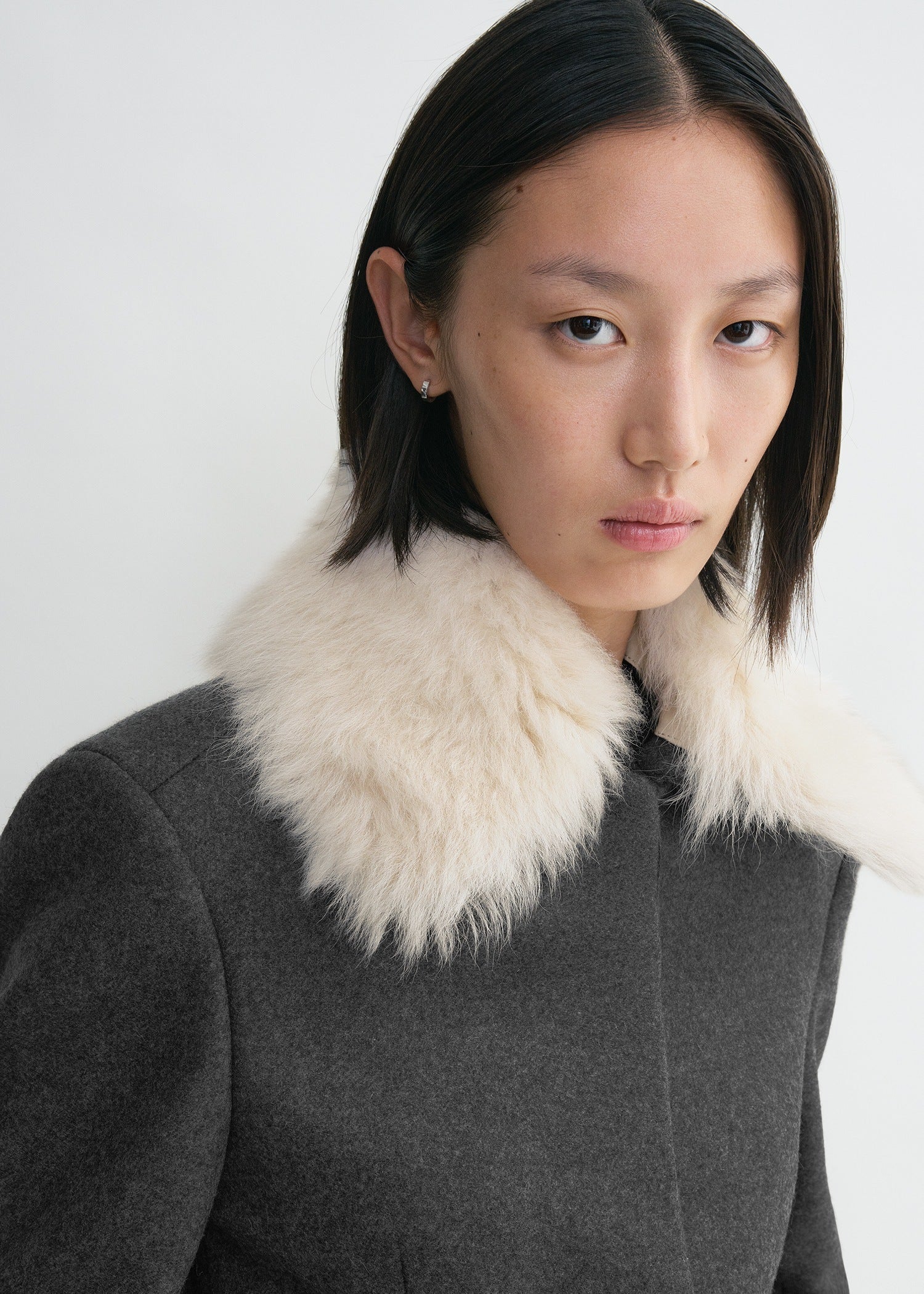 Shearling collar jacket mid grey