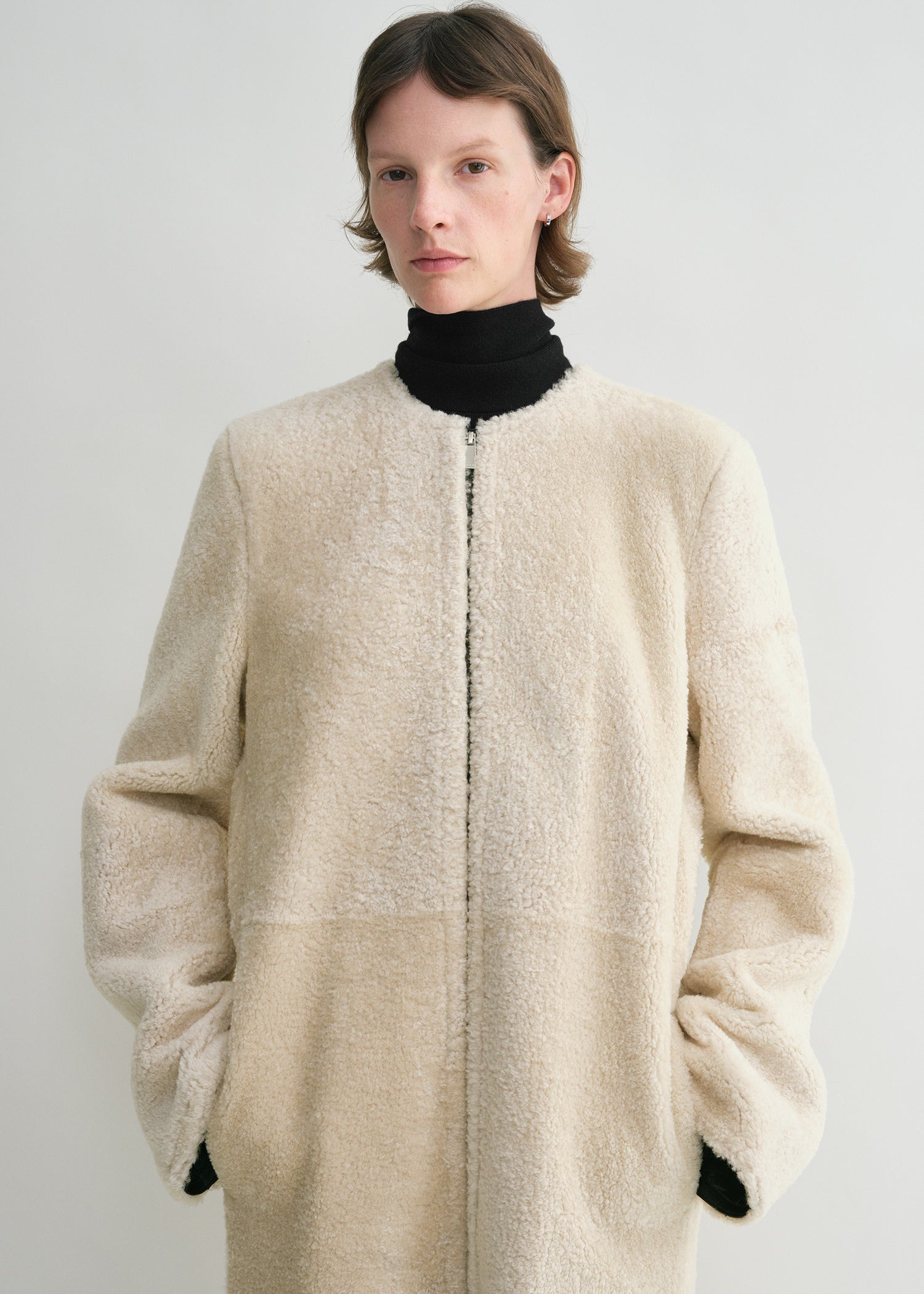 Ri studio cream faux fur collar teddy coat discount