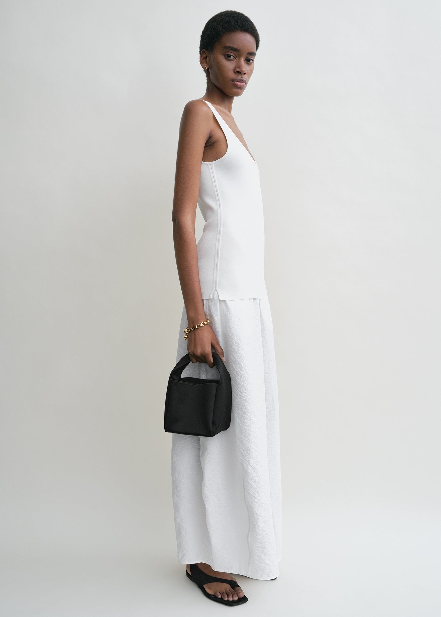 Petite satin bucket bag black