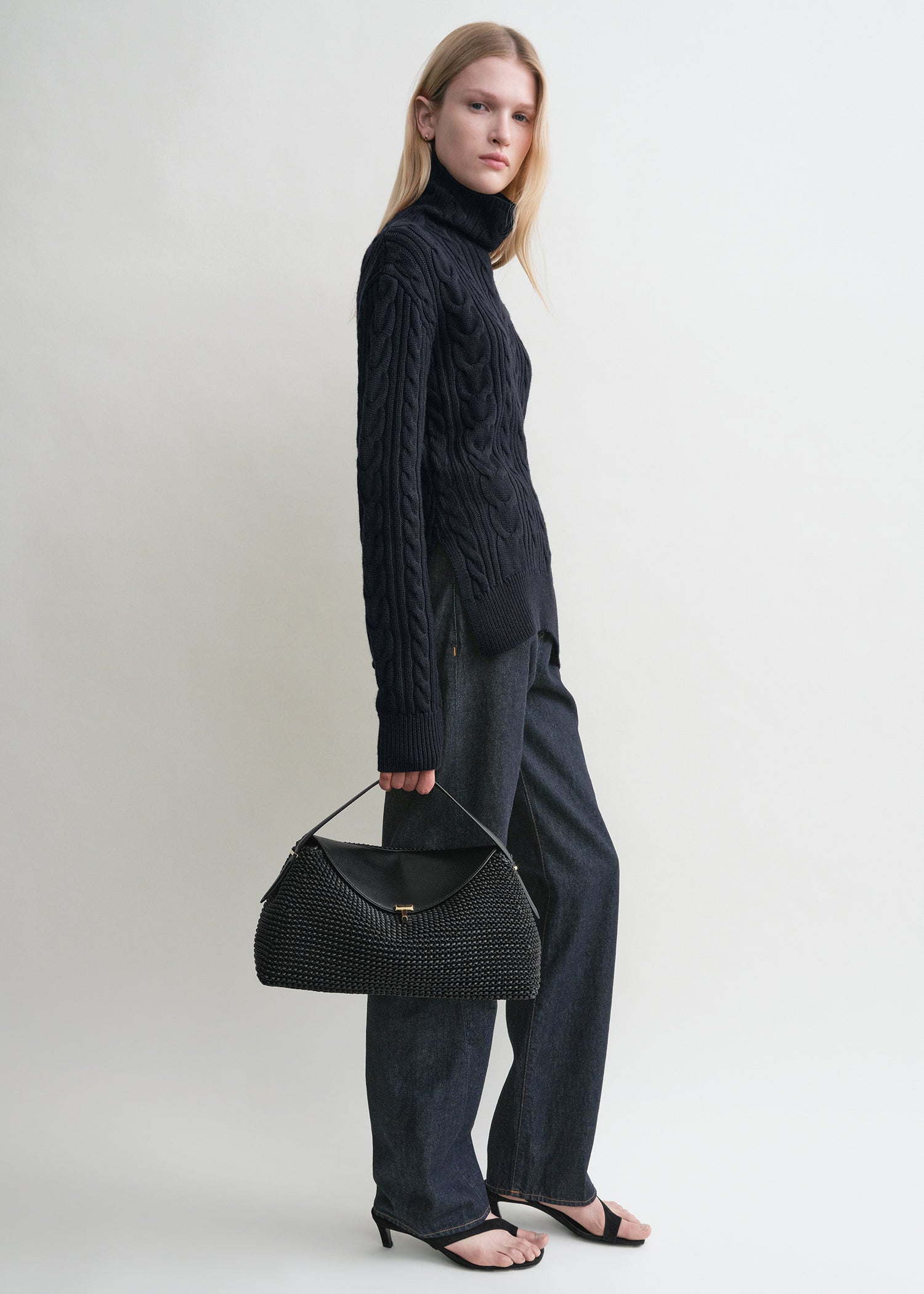 T-Lock woven-leather top handle black