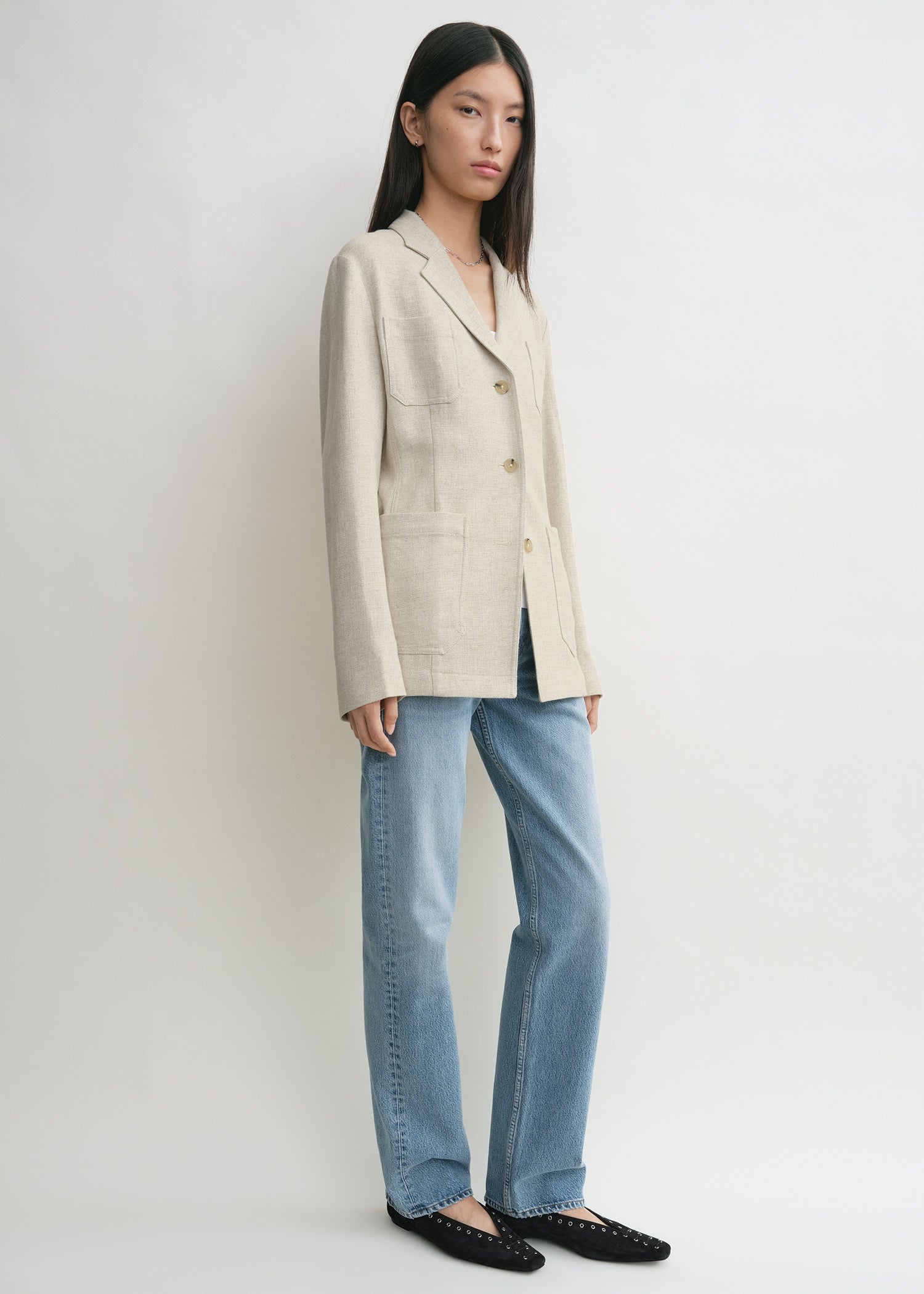 Slim viscose linen blazer desert