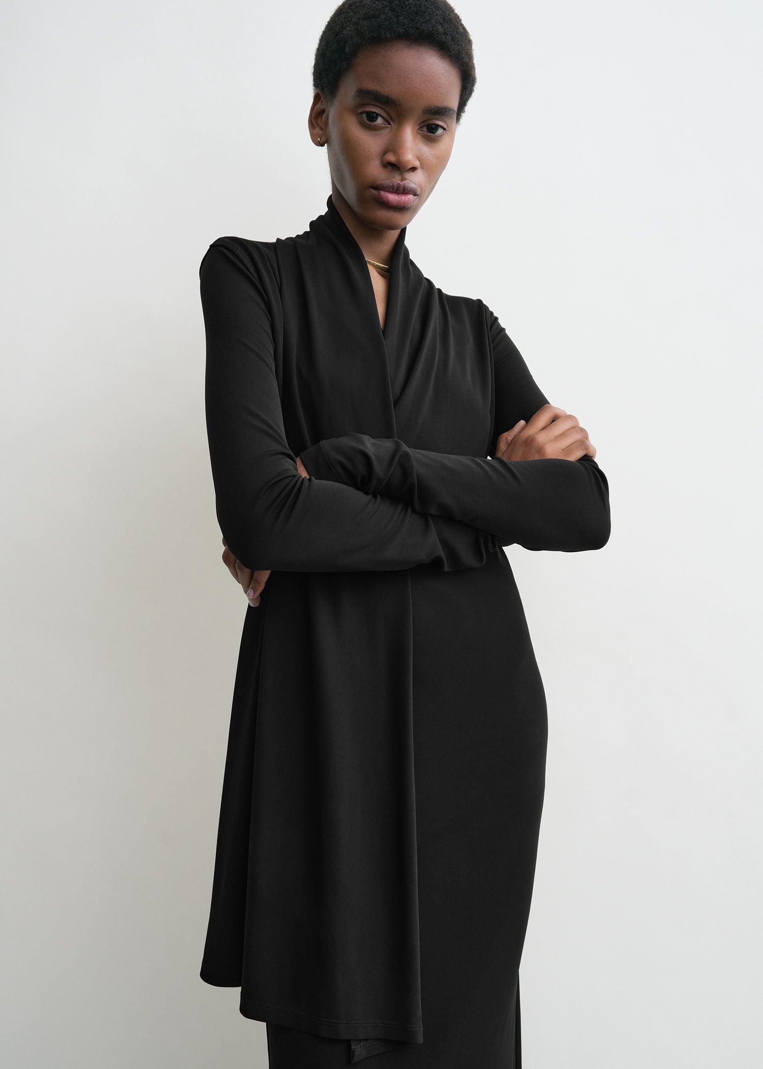 Overlapped jersey dress black