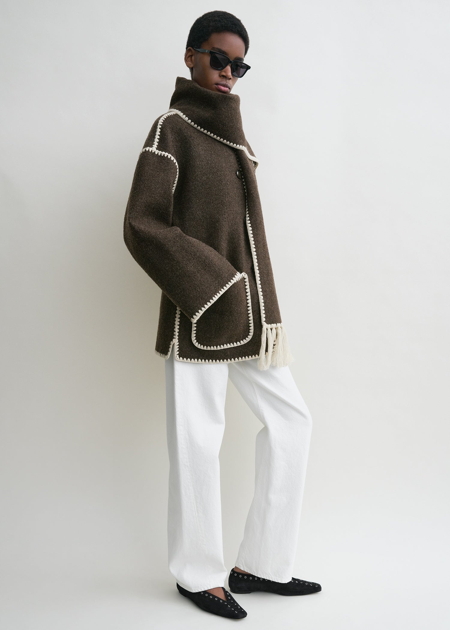 Embroidered scarf jacket chocolate melange