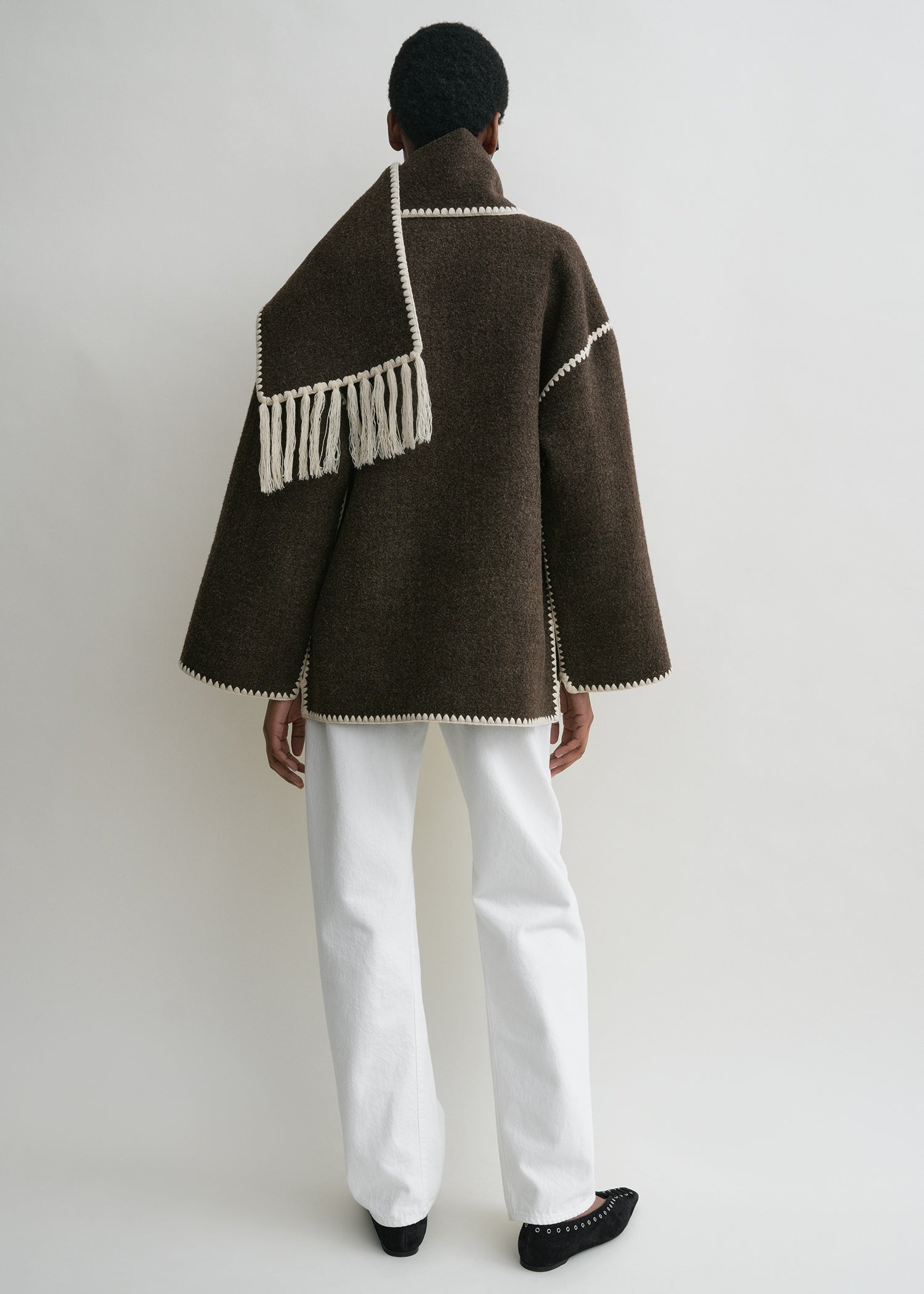 Embroidered scarf jacket chocolate melange