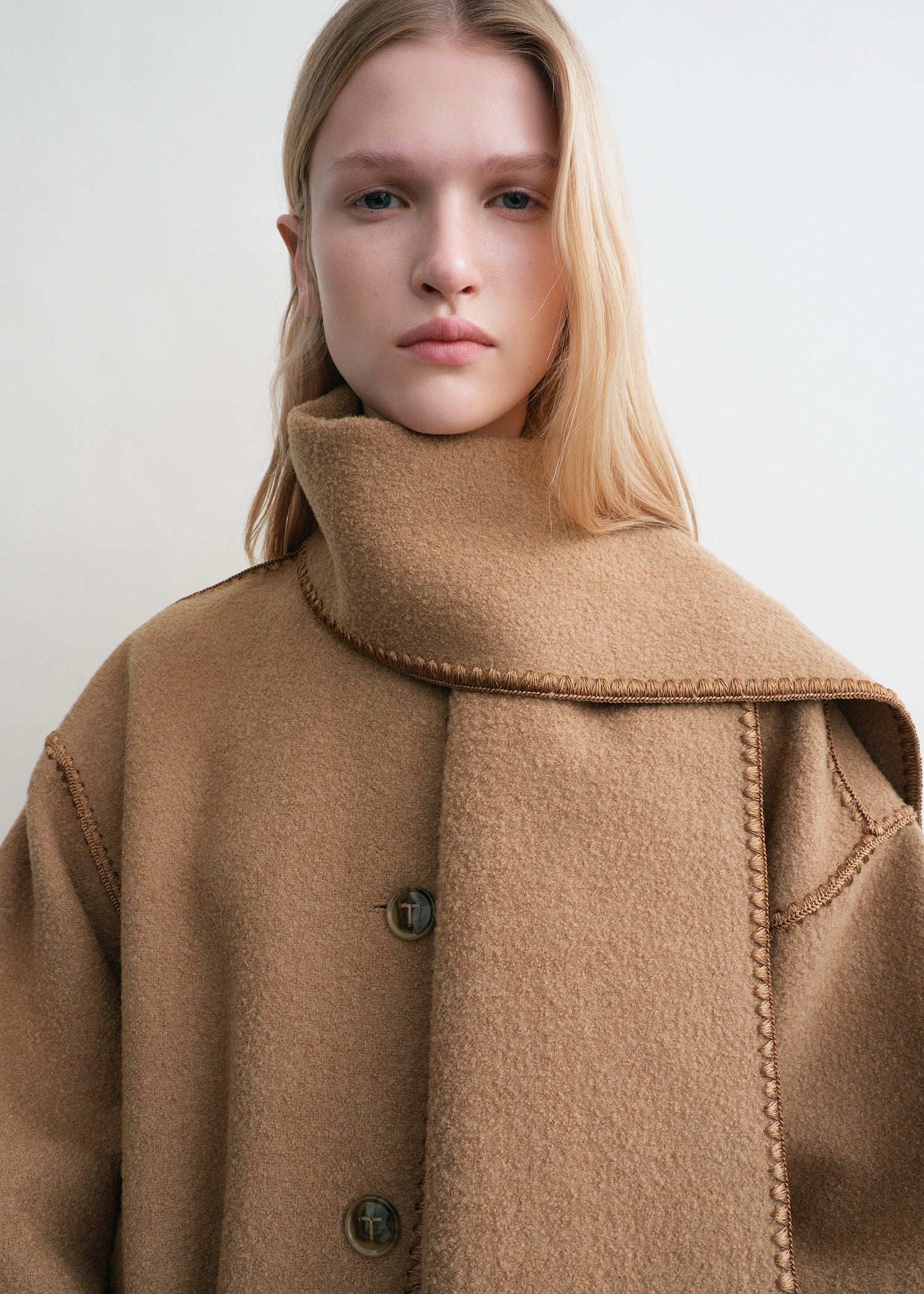 Embroidered scarf jacket camel