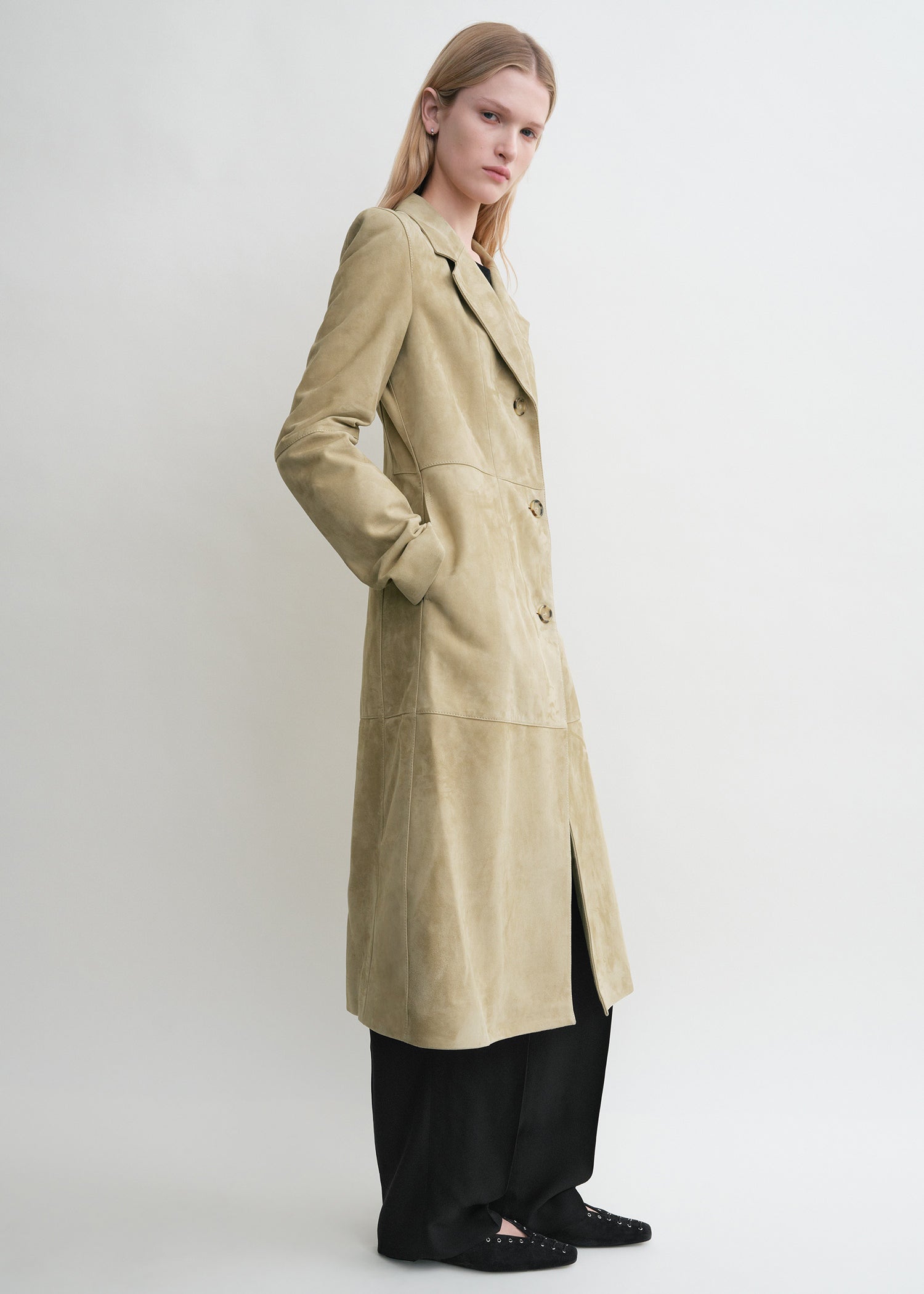 Cinched suede coat desert