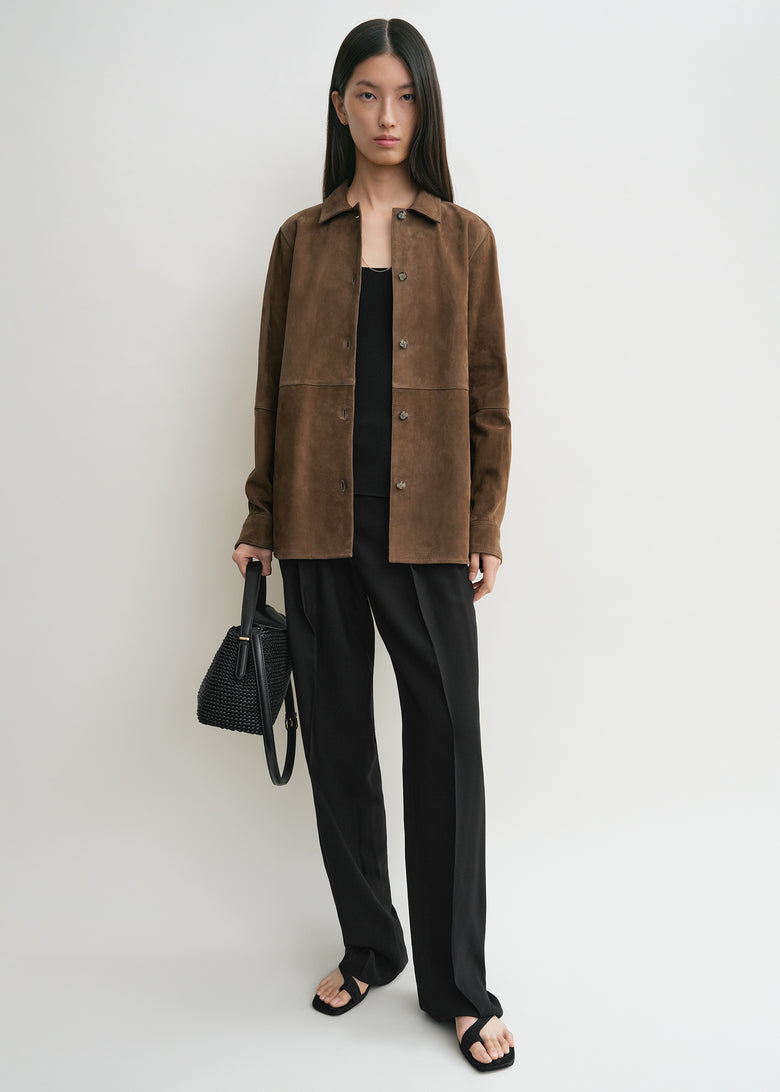 Soft suede shirt tobacco