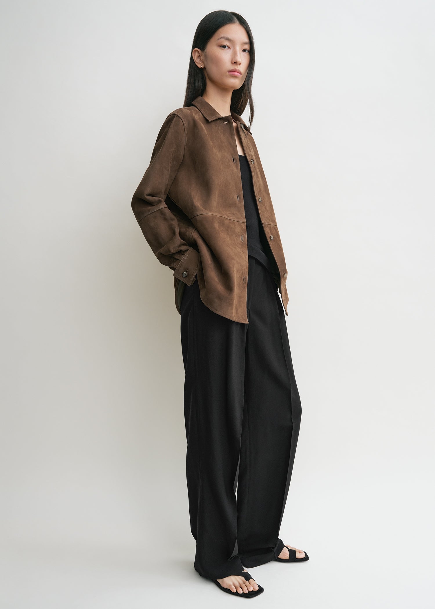 Soft suede shirt tobacco