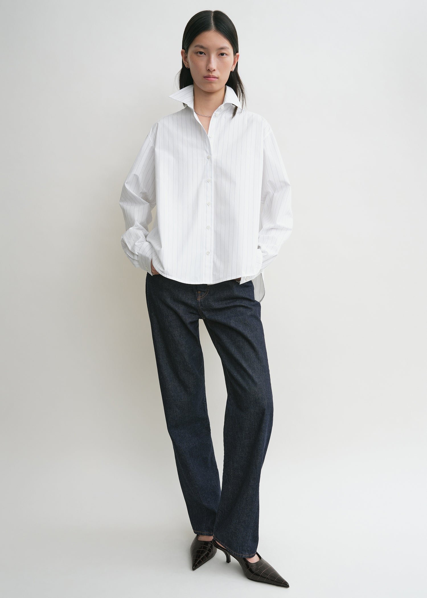 Monogram striped shirt white/cobalt pinstripe