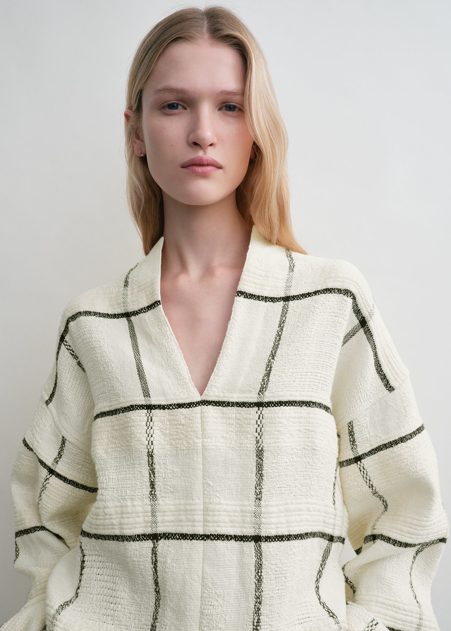 Windowpane-check tunic ecru