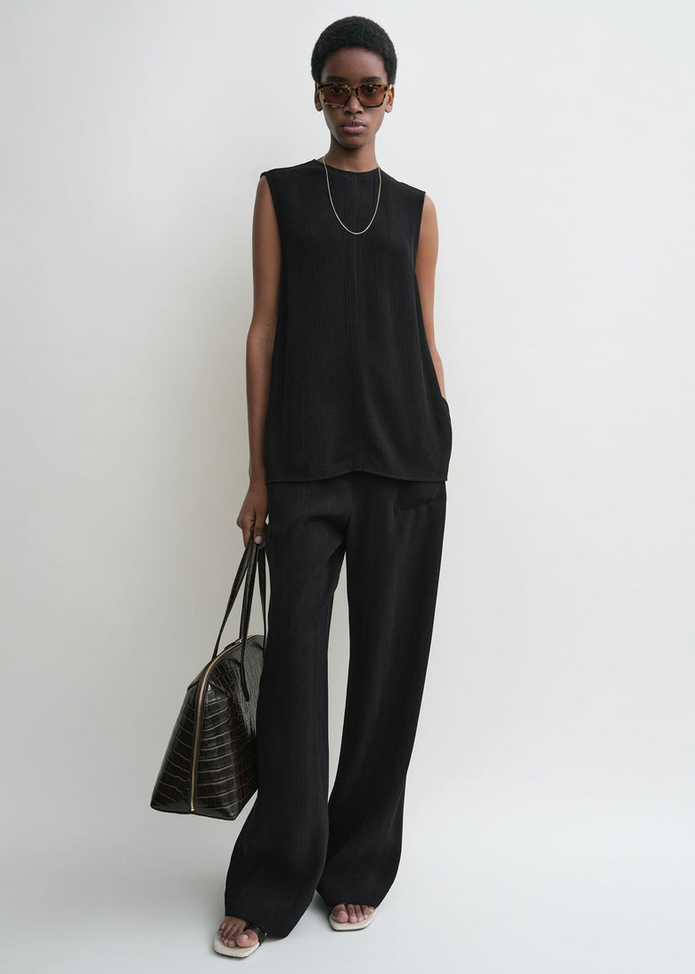 Woven stripe top black