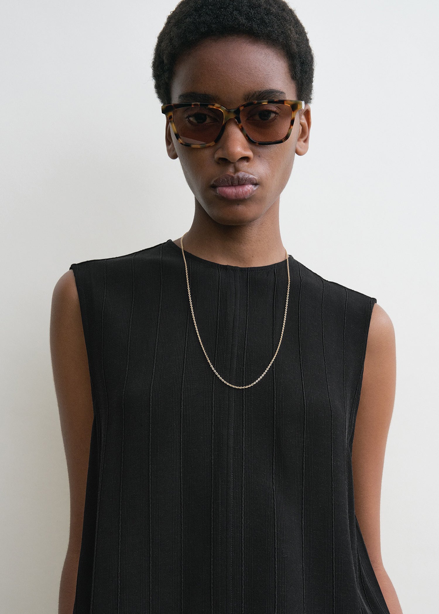 Woven stripe top black