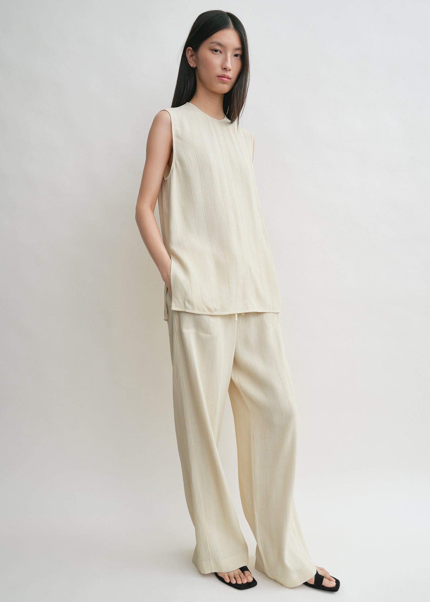 Woven stripe top ecru