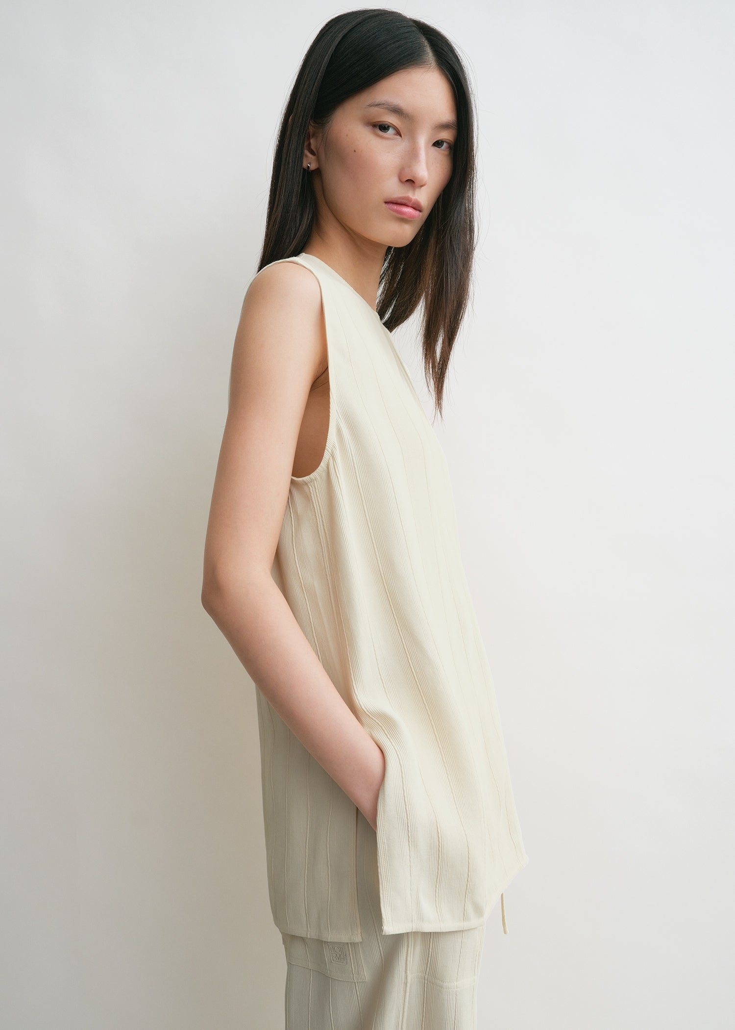 Woven stripe top ecru