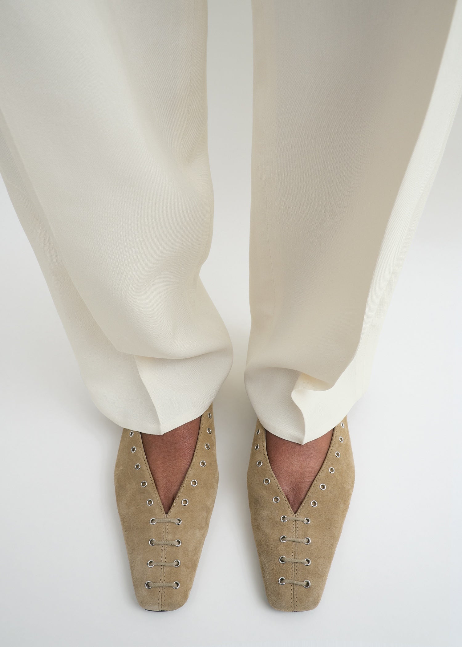 Suede lace-up ballerinas desert