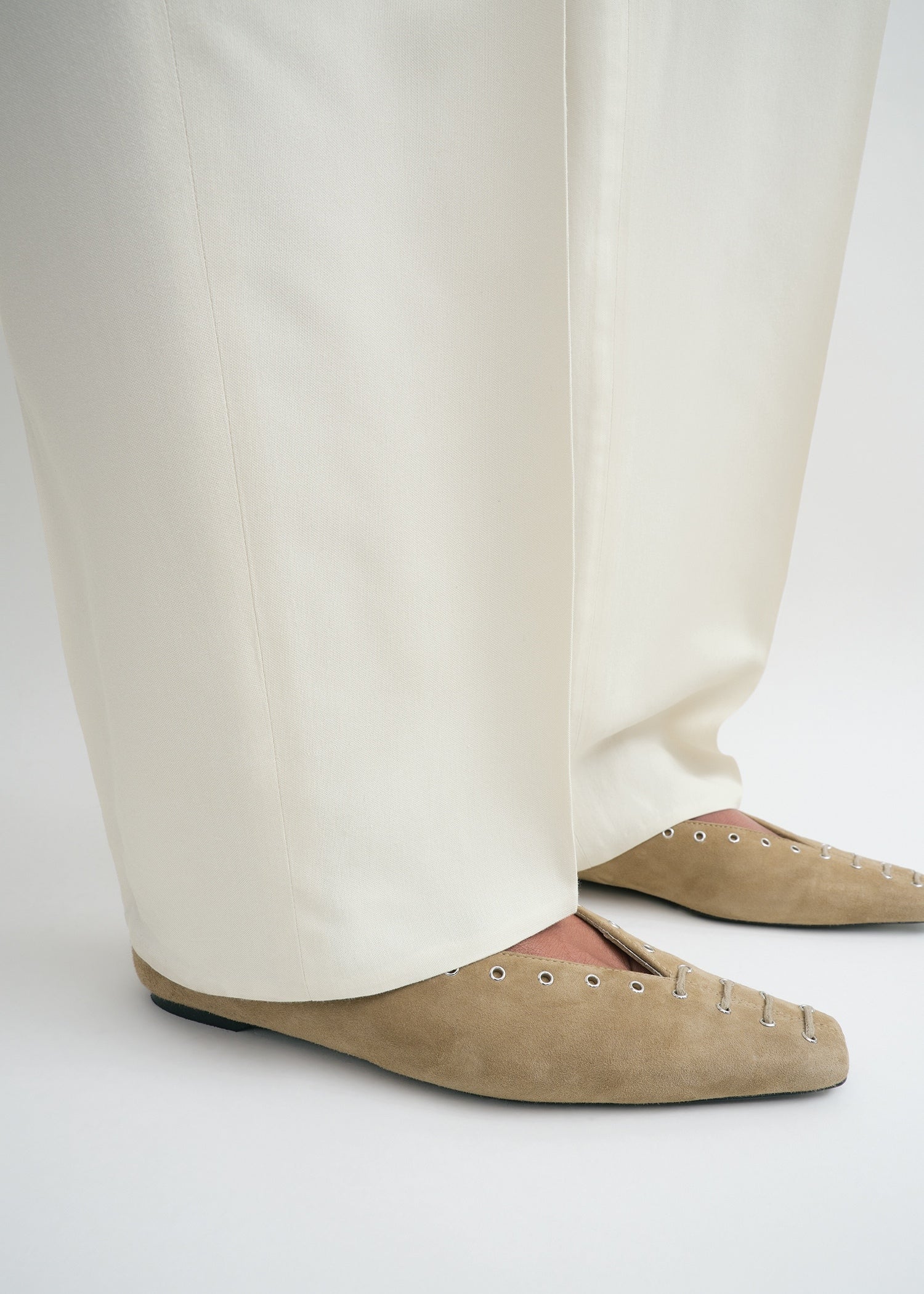 Suede lace-up ballerinas desert