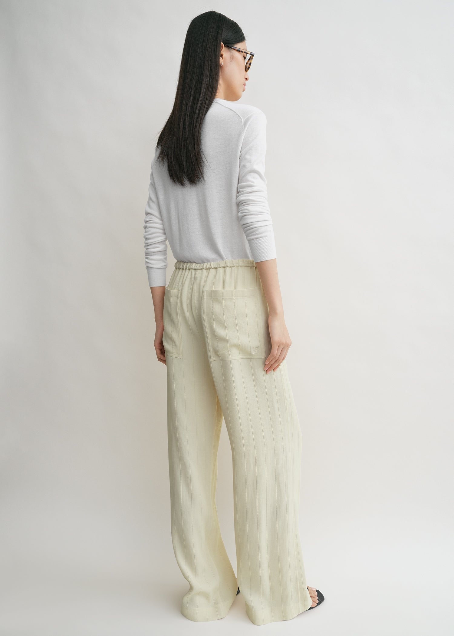 Woven stripe drawstring trousers ecru