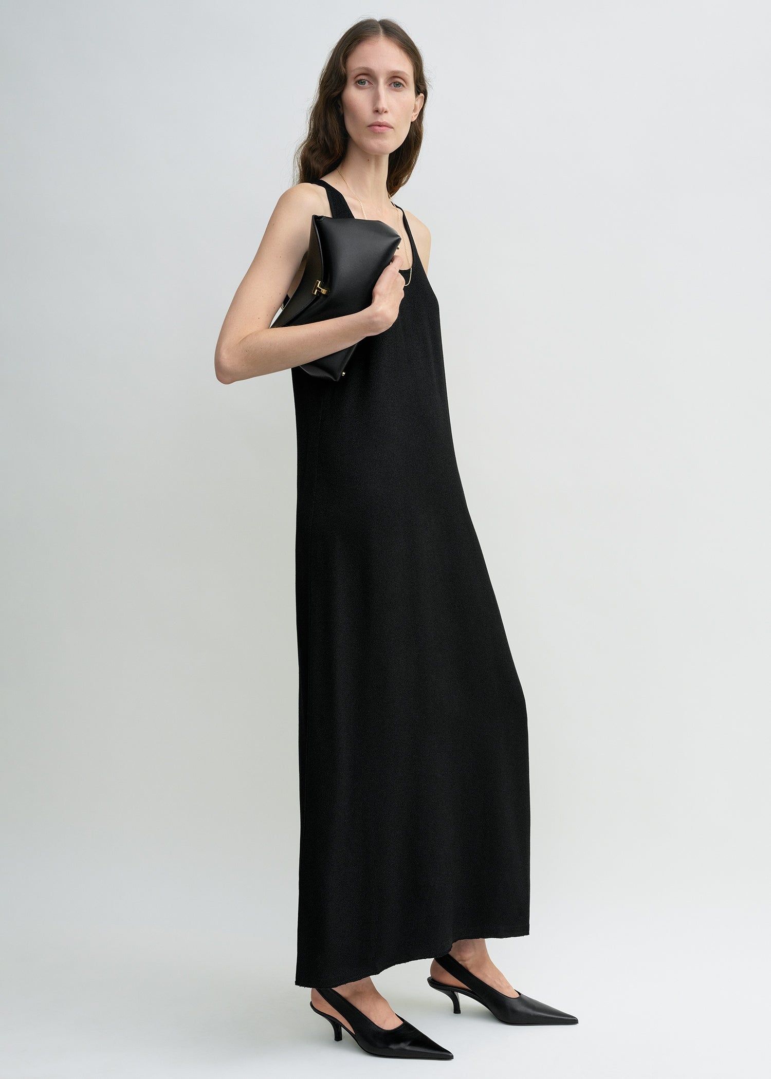 Scoop-neck sablé dress black