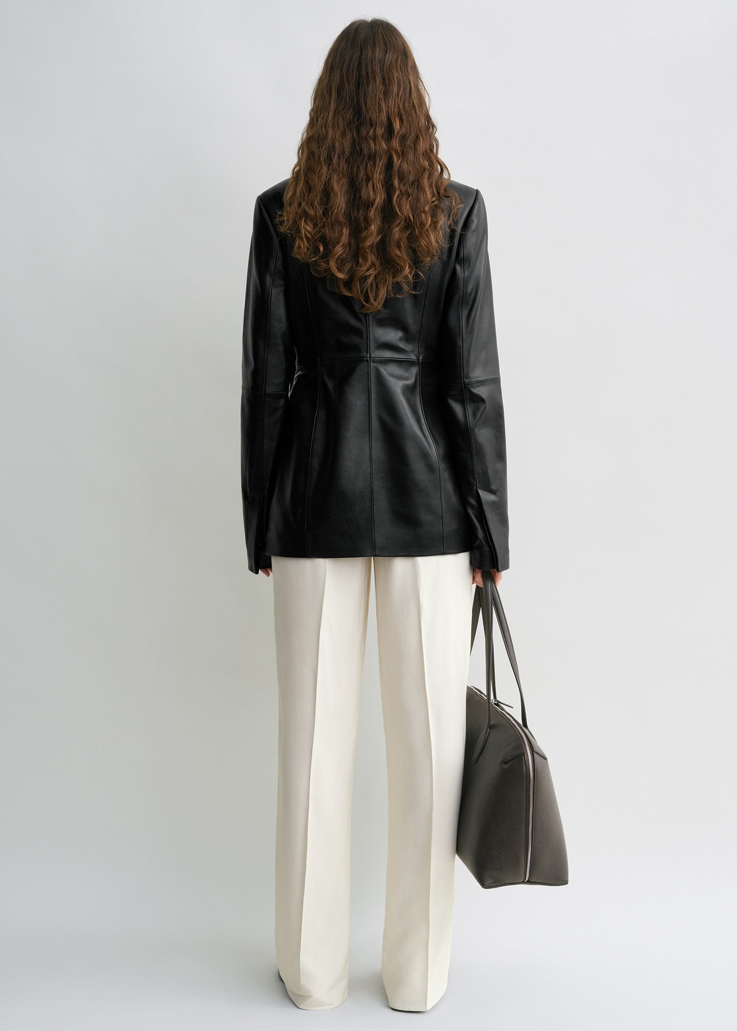 Collarless leather jacket black