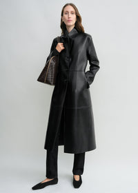 Slim leather coat black petite