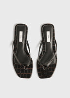 Croco-embossed flip flops dark brown