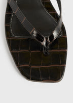 Croco-embossed flip flops dark brown