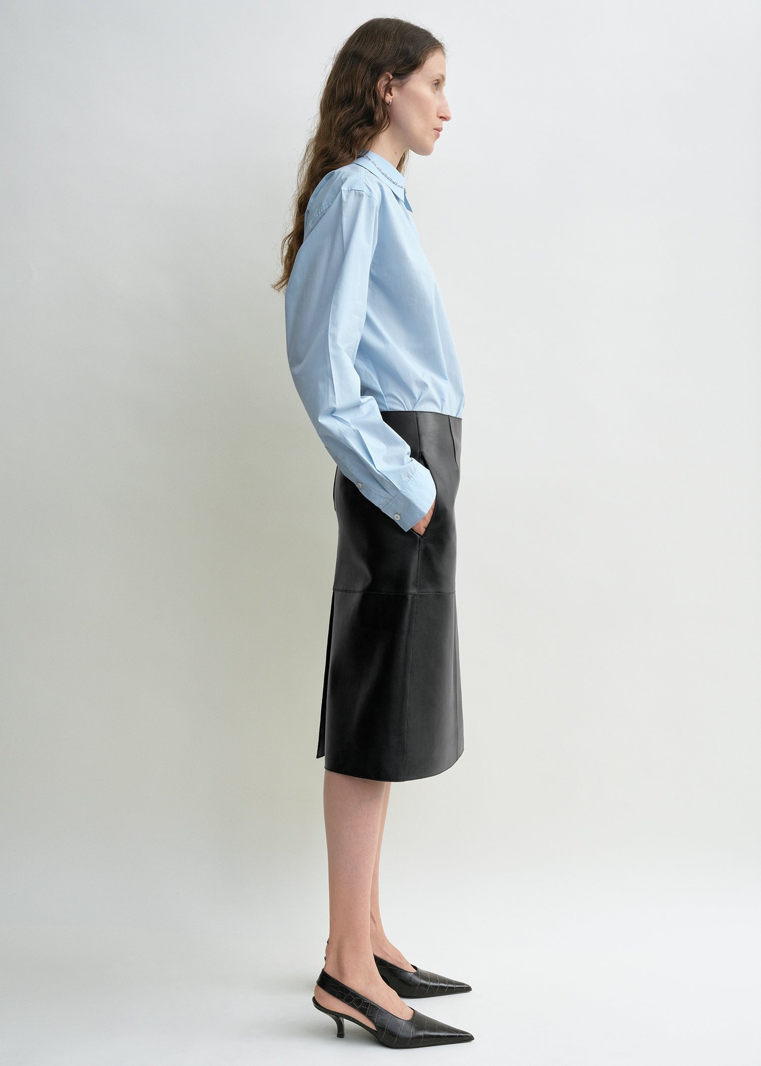 Paneled leather skirt black
