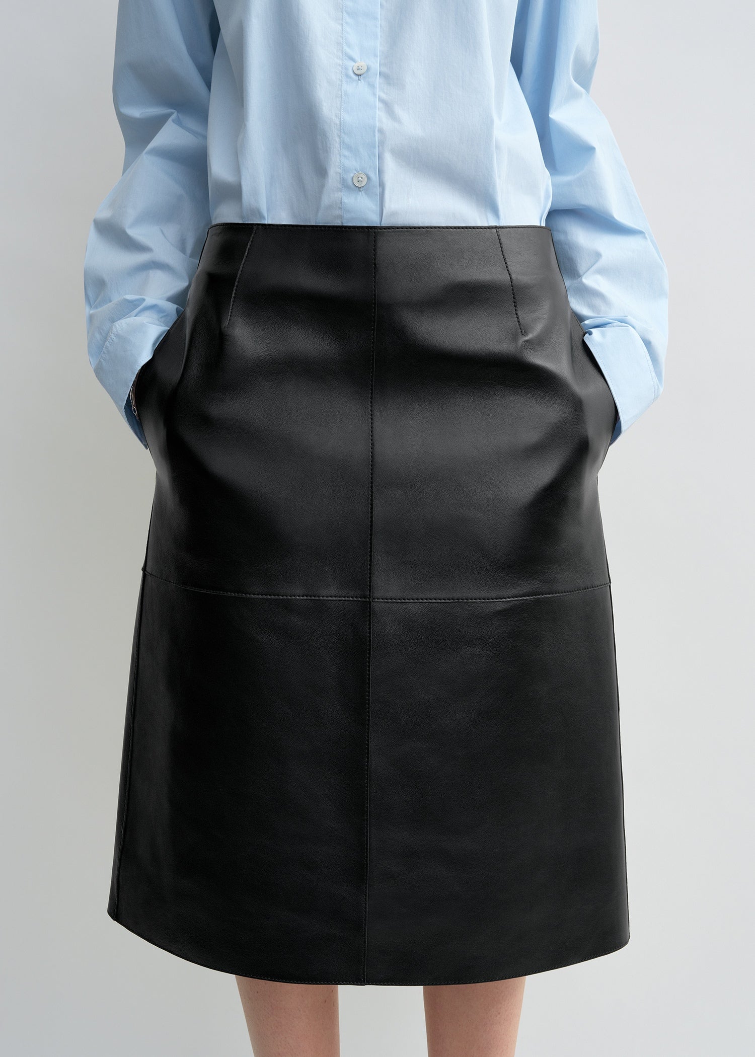 Paneled leather skirt black