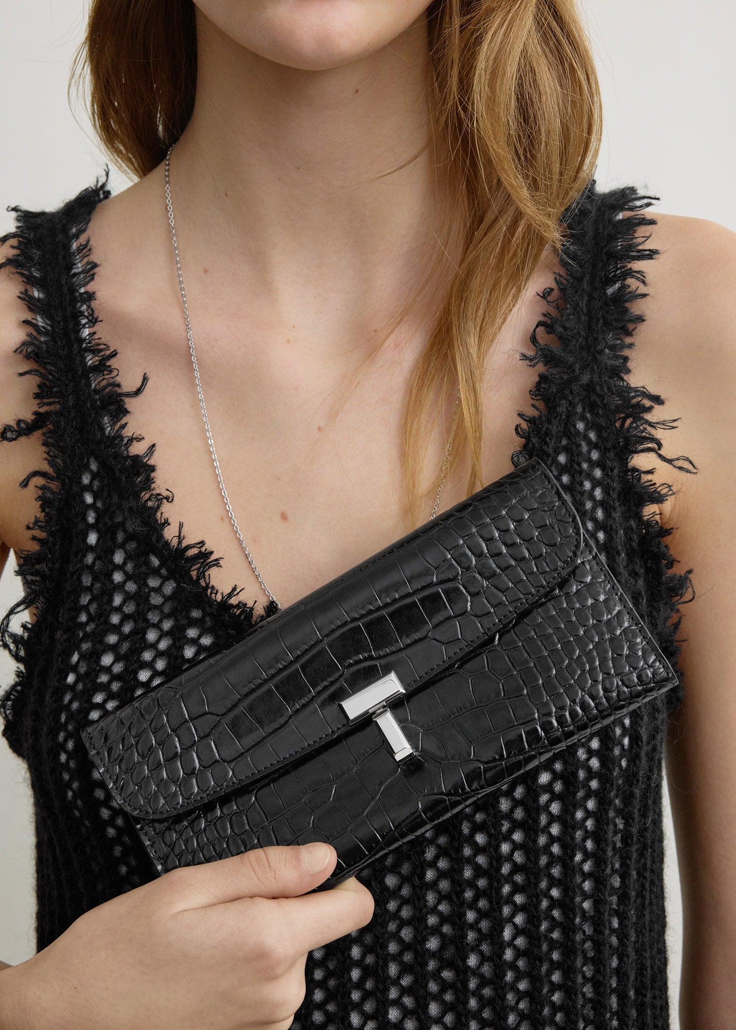 T-lock croco-embossed wallet black