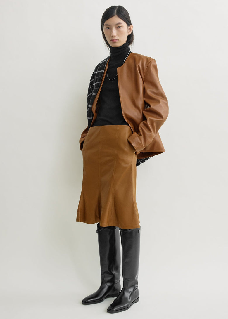 Fluted leather skirt copper