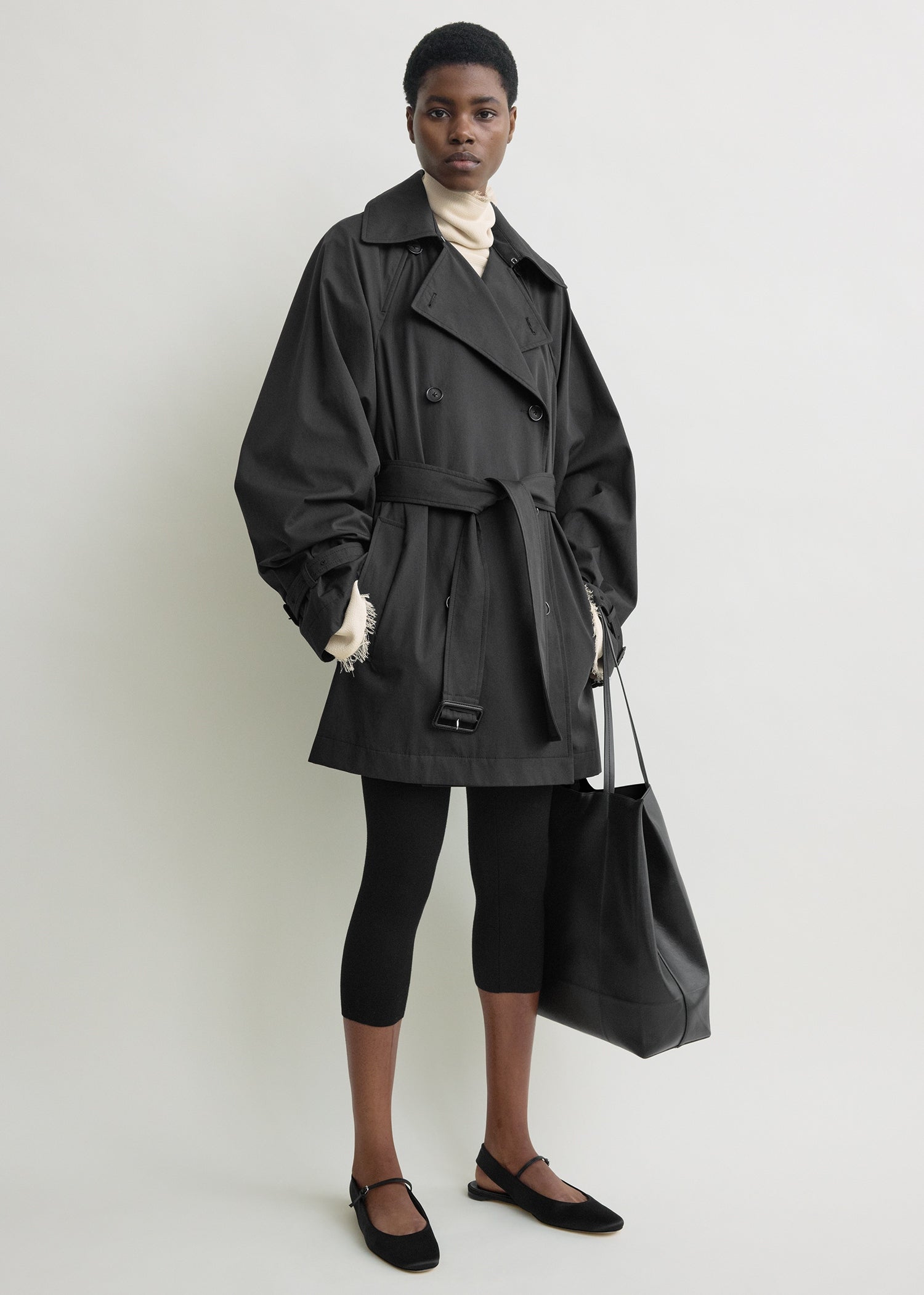 Washed cotton trench washed black