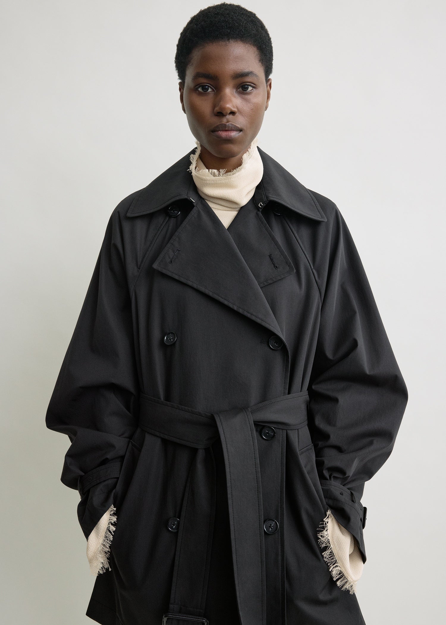 Washed cotton trench washed black