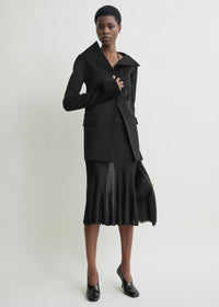 Open collar wool jacket black