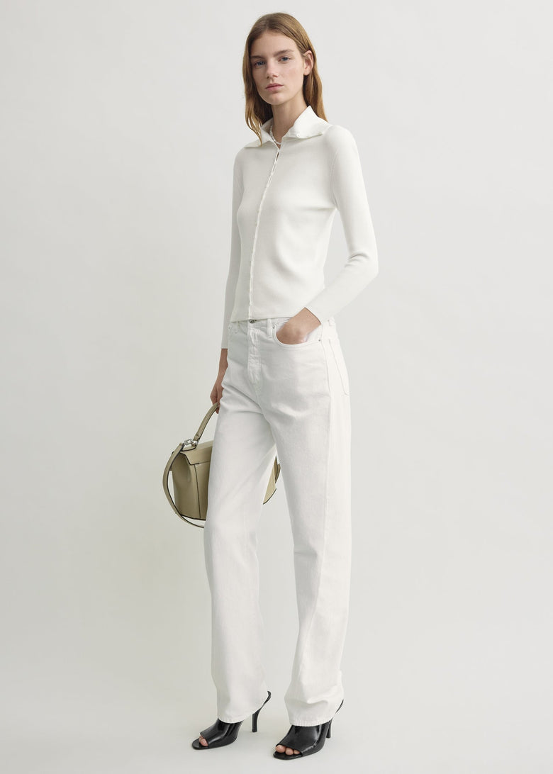 Fitted polo cardigan off-white