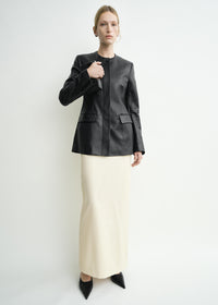 Collarless leather jacket black petite