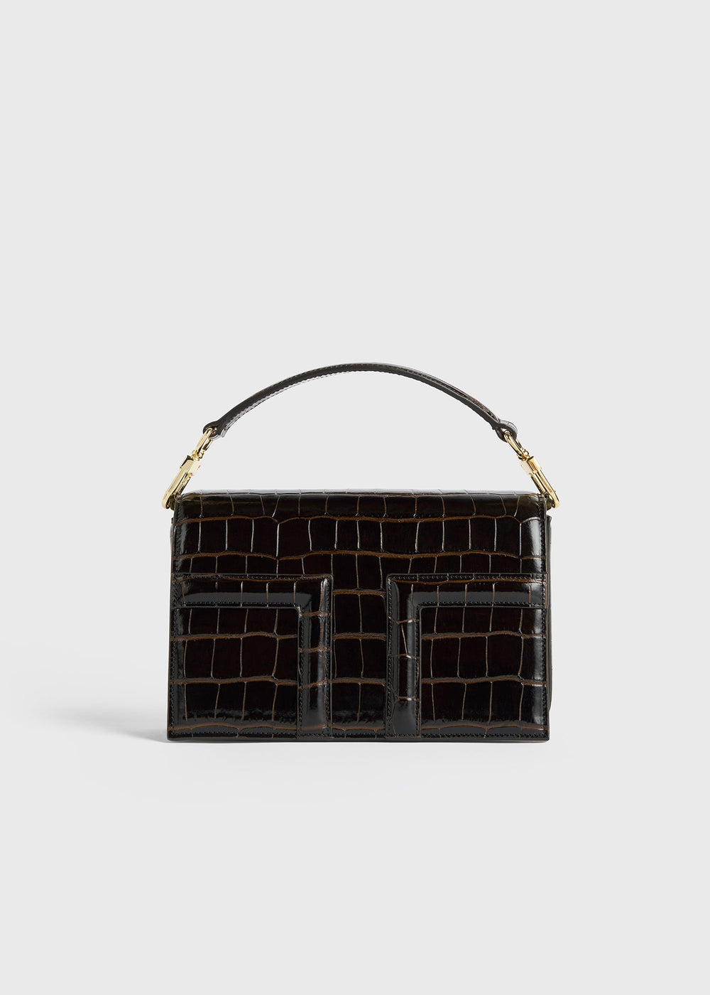 Mini T-flap croco-embossed bag dark brown
