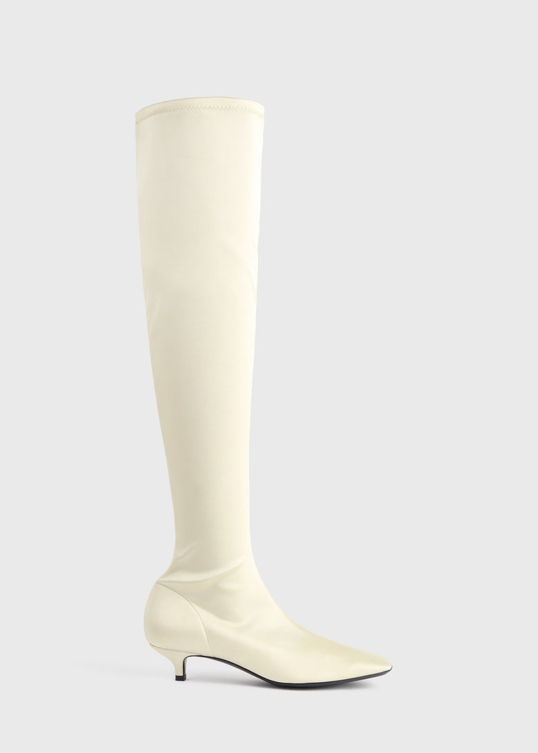 Satin knee-high boots milk
