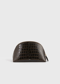 Small croco-embossed day pouch dark brown