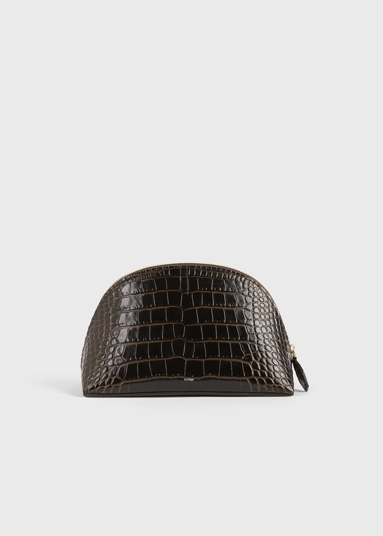 Small croco-embossed day pouch dark brown