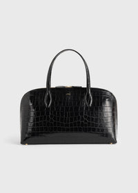 Medium croco-embossed day tote black
