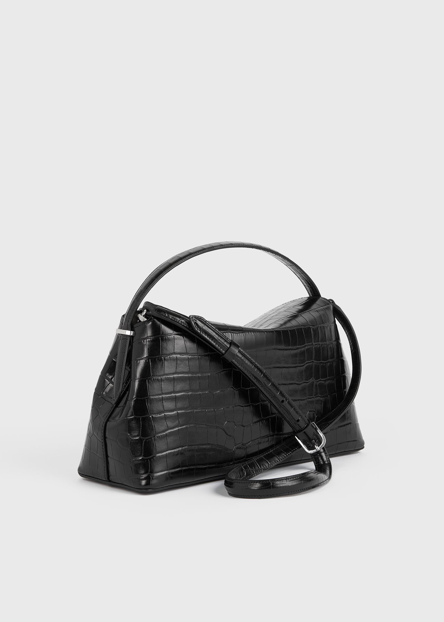 T-lock croco-embossed top handle black