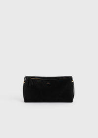 Belted suede clutch black