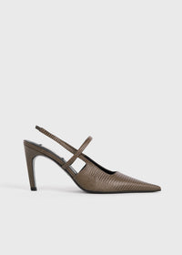 Lizard-embossed stiletto slingbacks dark olive