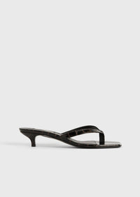 Croco-embossed heeled flip flops dark brown