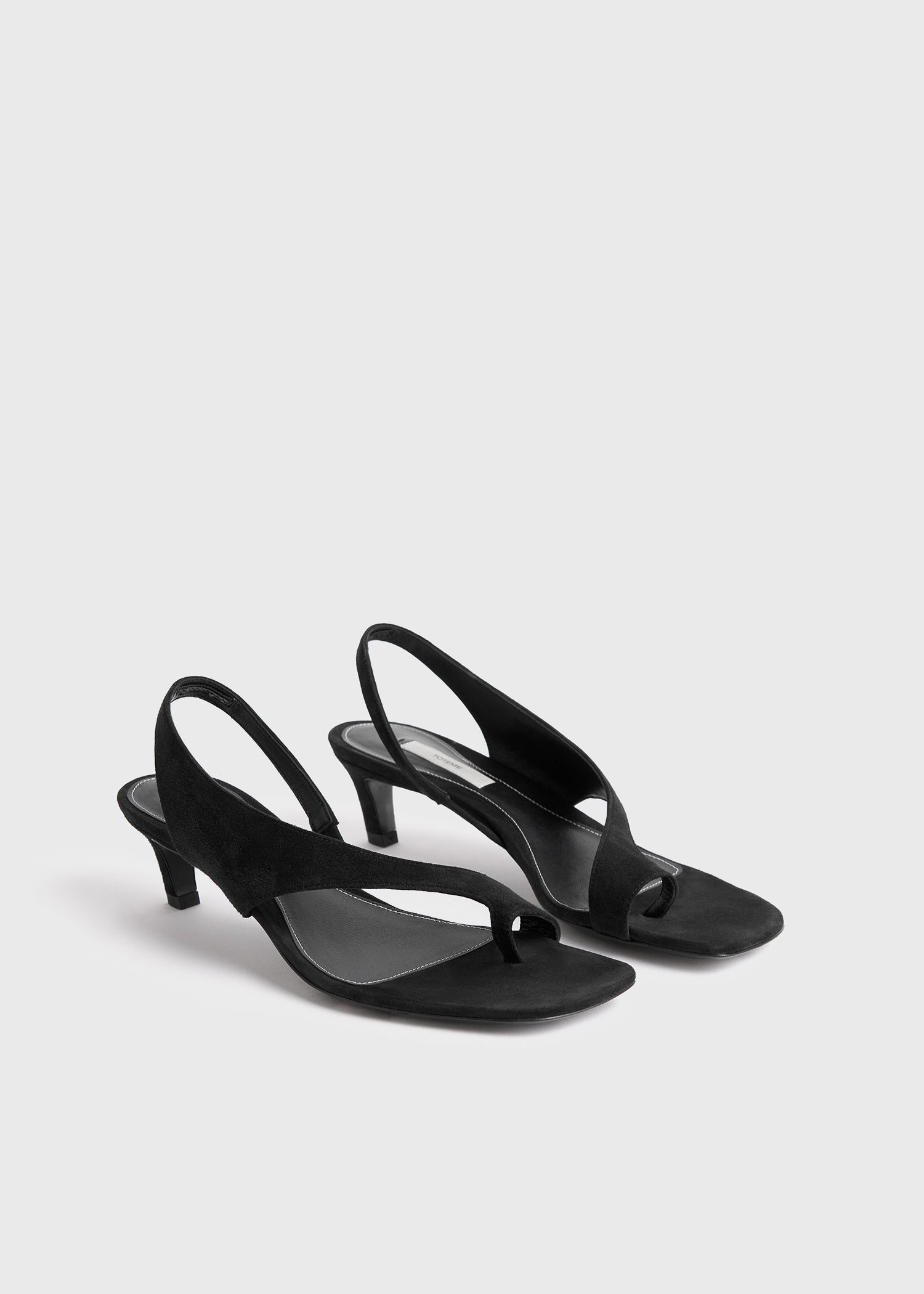 Suede heeled thong sandals black